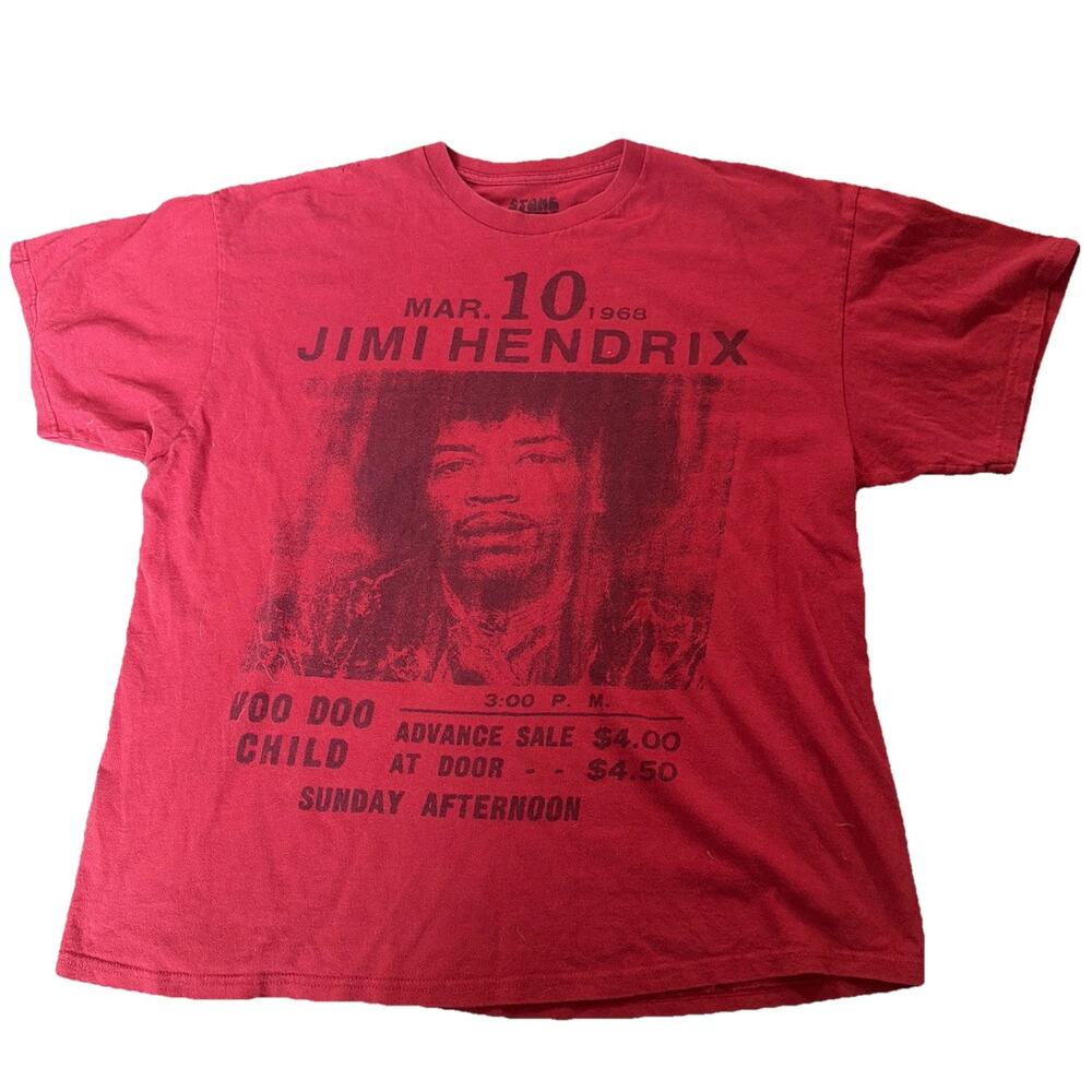 Stone Free Jimi Hendrix Graphic Tee Red 1968 Tour Psychedelic Rock Shirt As XXL